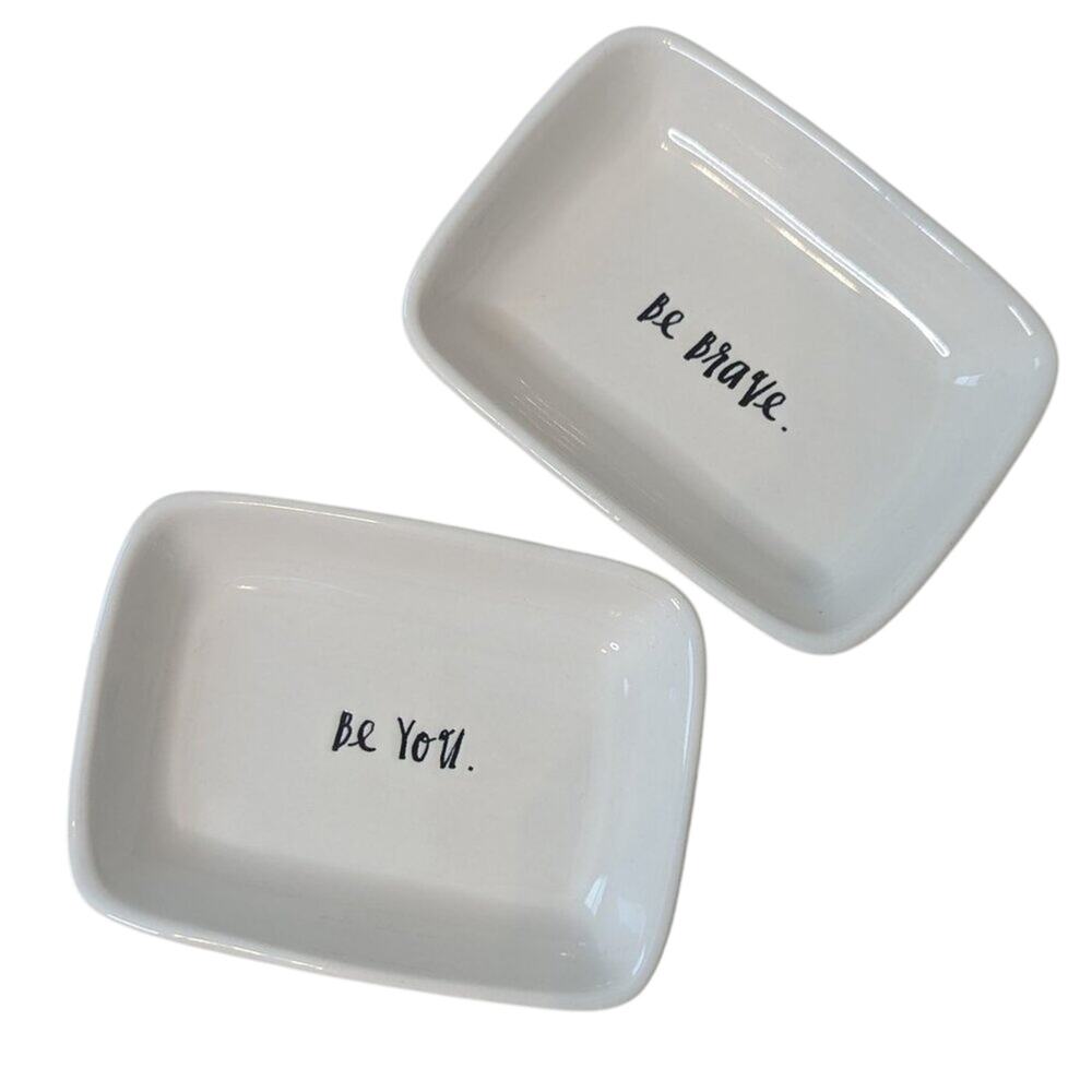 Rae Dunn Magenta Artisan Collection Trinket Dishes Be Brave & Be You Set of 2